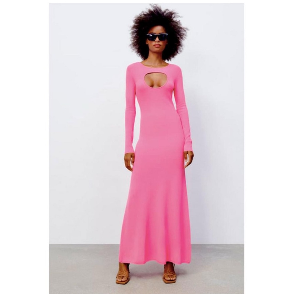 Zara Pink Long Sleeve Bodycon Dress with Scoop Neck
